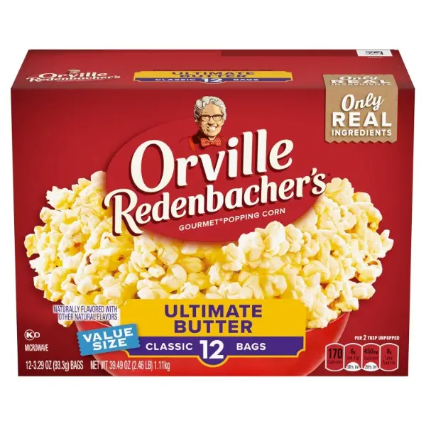 Halal Ultimate Butter Flavor Clean Natural High-Fiber Microwave Popcorn Bags - 3g Fiber Per Serving, 3.29 oz Snack Size, 12-Count Value Pack, Easy Movie Night Family Snack for Popcorn Lovers, Easy Snack