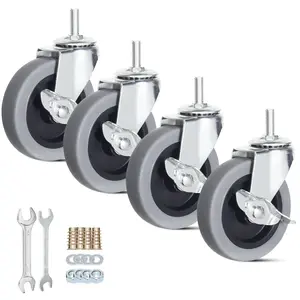 Caster Wheels, Heavy Duty Casters Threaded Stem Casters No Noise Swivel Casters Set of 4 Locking Castor Wheels for Funiture, Workbench, Carts (5/16''-18x25mm, 4 Inch)