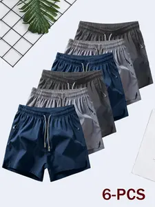 Men’s 6-Pack Quick-Dry 4-Inch Athletic Shorts, Breathable for Sports and Fitness, with Zipper Pockets