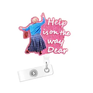 Cartoon Lady Design Acrylic Bling Badge, Creative Belt Clip Retractable Name Badge Holder Badge Holder Nurse Badge Reel for Nurses, Doctors, Students, Workers and Volunteers