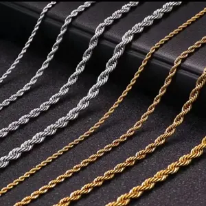 Rope Chain Necklace Gold/Silver Stainless Steel Chain Unisex