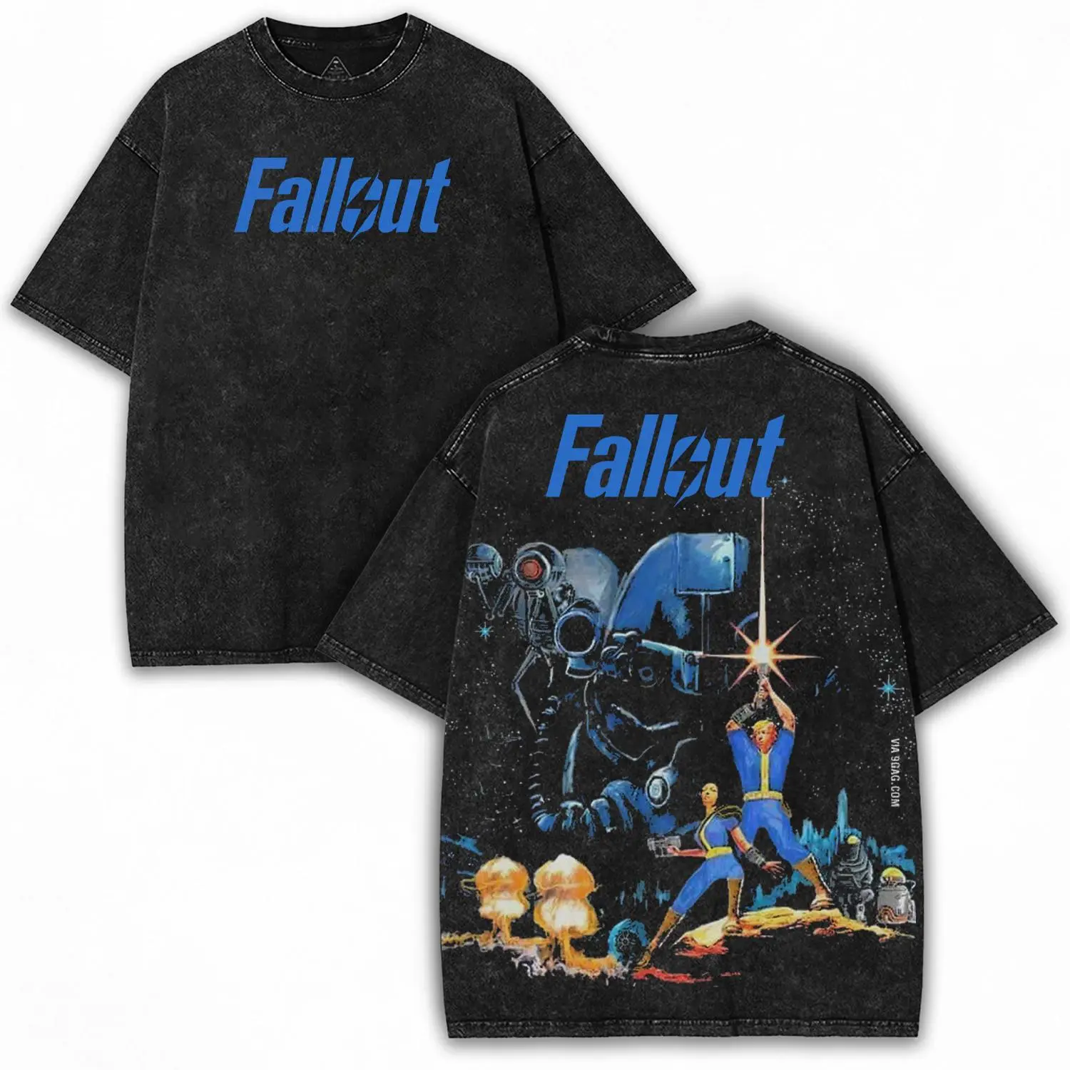 Fallout 4 New Vegas Washed Tshirt Sided Cotton unisex graphic tees game Menswear Vintage Retro Gaming Black streetwear Top T-shirt men graphic tees