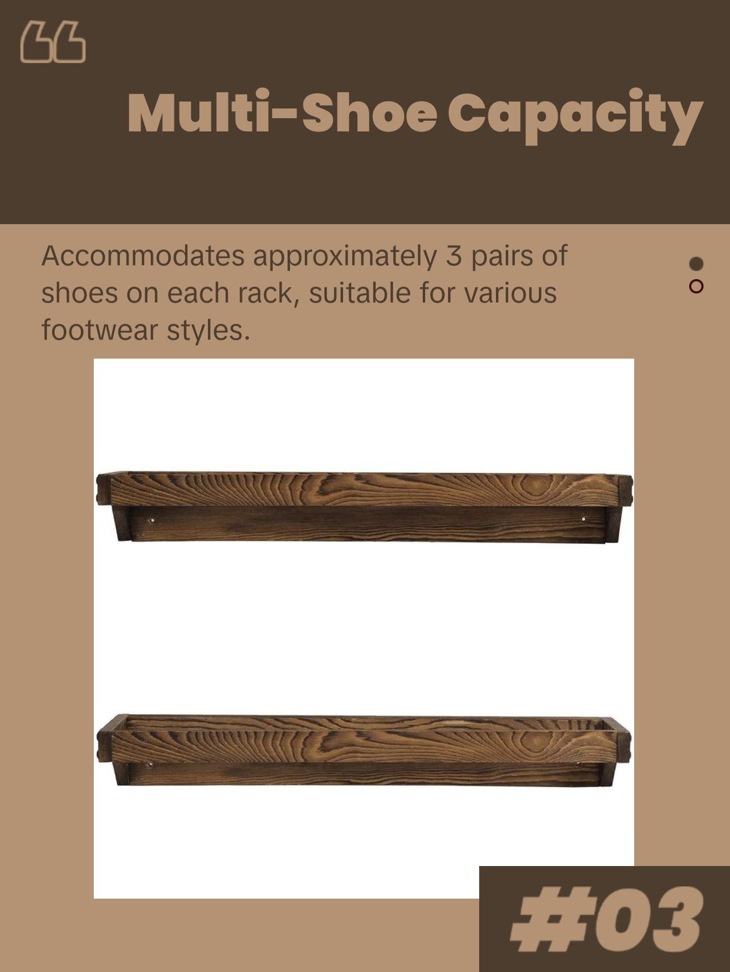 Burnt Wood Wall Mounted Shoe Storage Rack, Entryway Footwear Organizer Holder, Set of 2