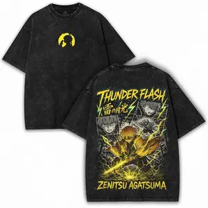 Zenitsu x Demon Slayer – Thunder Breathing Washed Oversized Graphic Tee with Heavy Cotton Retro Fit for Collector Drop