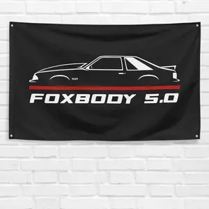 Mustang Foxbody 5.0 Cowl Enthusiast  Flag Banner Decor Decorative Light Peach Tapestry