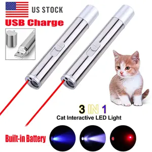 2PCS USB Rechargeable Cat Play Pointer Flashlight, 3-in-1 Pet Light Pen with UV and White Light