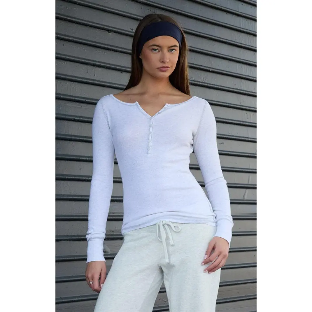 John Galt Women's Melange Long Sleeve Henley Top