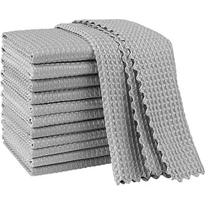 Microfiber Cleaning Cloth for Glass 12PK, Grey, Lint Free Cloth Polishing Cleaning Rags, Stainless Steel Wipes, Barista Coffee Towel, Magic Cleaning Cloth for Glass, Windows, Mirrors, 11x11"