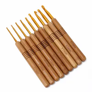 9pcs Ergonomic Crochet Hooks Set, Crochet Kit, Comfort Grip Wooden Handles - Extra Light Stainless Steel Knitting Needles for Arthritis Relief, Dark Brown