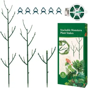 6-Pack Stackable Plant Stakes - Sturdy Monstera & Pothos Support for Indoor/Outdoor Climbing Plants, Reusable Garden Trellis (Green)