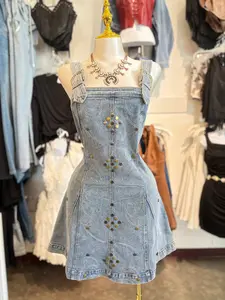 Studded Western Buckle Stretch Denim Dress