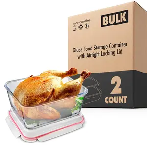 Glass Food Storage Container with Airtight Locking Lid 2 pack