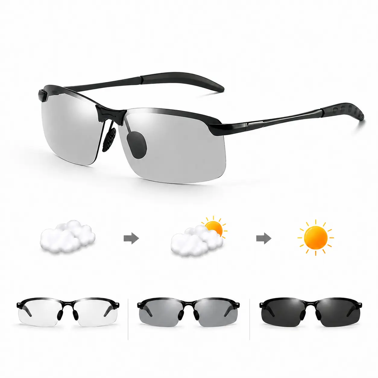 Magic Adaptive Tint Sunglasses! Photochromic UV400 Polarized Glasses for Outdoor Fishing Driving, Anti-Blue Light