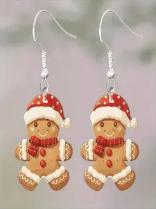 Cute Gingerbread Man Design Dangle Earrings, Lightweight Earring, Fashionable Jewelry for Women, Trendy All-match & Exquisite Jewelry for Birthday Gift