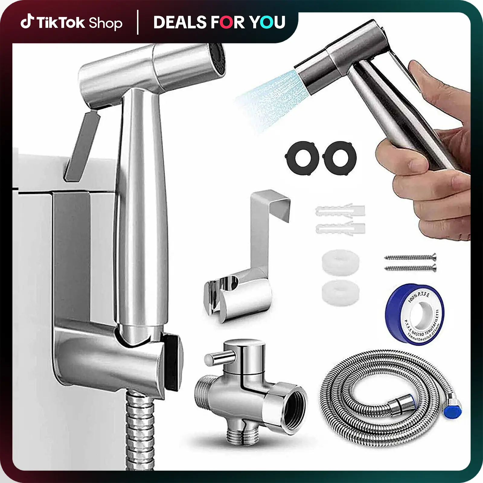 Stainless Steel Toilet Shattaf Bidet Sprayer – Handheld Shower Head with Hose, Adjustable Jet Spray for Feminine Wash, Cloth Diapers & Muslim Shower,