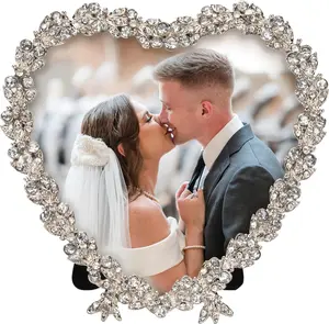 Heart Shaped Wedding Picture Frame - Crystal Beaded 4x4 (Silver)