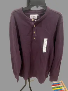 Goodfellow & Co Menswear 4-Button Textured Button-Down Henley Longsleeves Shirt, Purple Casual Top - Sizes S, M, L, XL