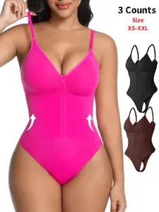 Women's Seamless Shapewear Bodysuit, Front Zipper Design, Tummy Control Thong Style, All Seasons Wearable, Comfortable Fit