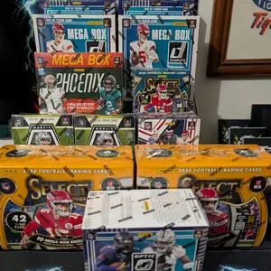 Panini BREAK #43 Two 2025 Optic Megas, Two 2025 Select Mega, Two 2025 Donruss Mega, One 2025 Phoenix Mega One 2025 Select Blaster, One 2025 Rookies and Stars Blasters, One 2025 Optic Blaster and Two Mosaic Blasters