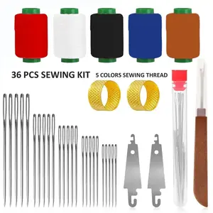 34/36 Pcs Big Eye Steel Needles & Thread Set, Hand Repair Tools Portable DIY Hand Made Craft Set Sewing Working Kit for Beginners, Professional DIY Lovers, Gift for Mom, Grandma, Adults