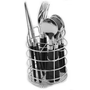 Gibson 2 16-Piece Sturdy Plastic Handle Flatware Set, Black Cutlery Kitchen Dishware Set with Spoons for Camping, Hiking Outdoor Use