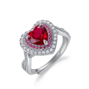 Loysun Ultimate Symbol of Love: 2CT Heart Gemstone Ring with Breathtaking Two-Tone Red Halo, Lab-Grown Ruby/Emerald, Sterling Silver 925 Promise Ring for Her