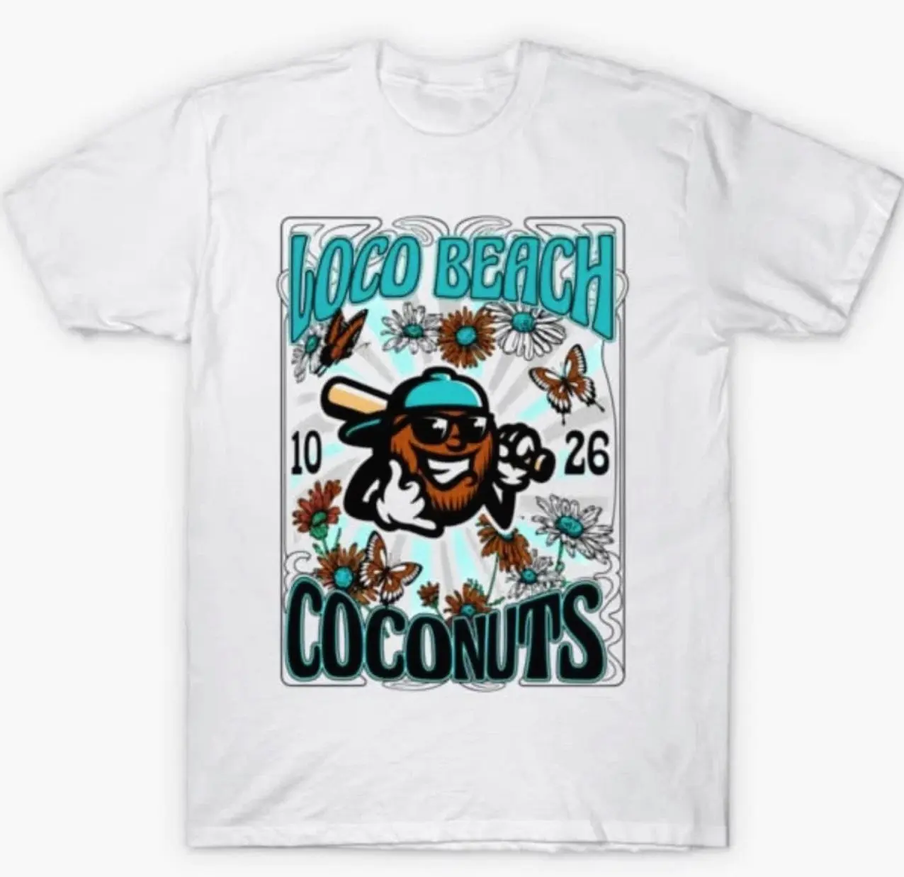 New Loco Beach Coconuts Cotton Gift Fan full size Unisex t-shirt White SEG_1010 H