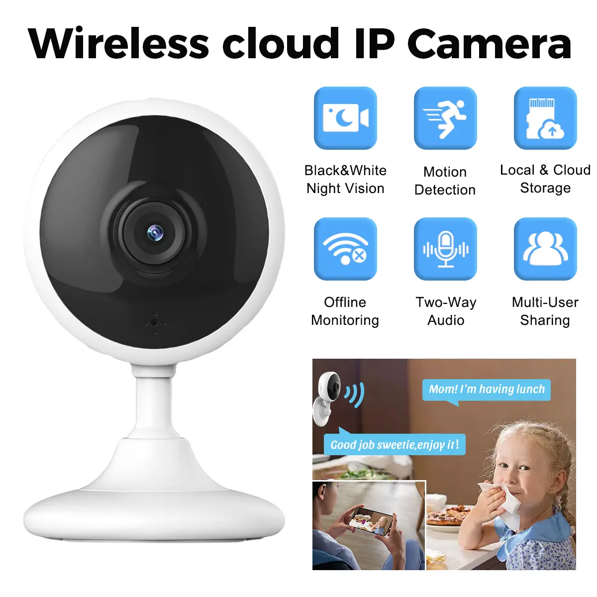 Flycloud 702 2.4GHz WiFi Smart Security Camera|3MP 1296P HD|Two-Way Audio|Night Vision| Motion Detection Alert|Cloud & TF Card Storage|AP Hotspot for No Network Monitoring summerwins