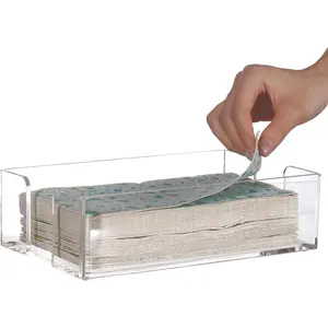 9 Inch Modern Clear Acrylic Bathroom Paper Towel Holder Flat Napkin Dispenser Tray for Disposable Guest Hand Towels, Suitable for Home Hotel Office