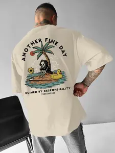 Men's Regular Fit Skull & Palm Tree Tropical Print Round Neck Tee, Casual Short Sleeve Crew Neck T-shirt for Summer, Fashion Men's Top for Daily Wear, Streetwear, Menswear