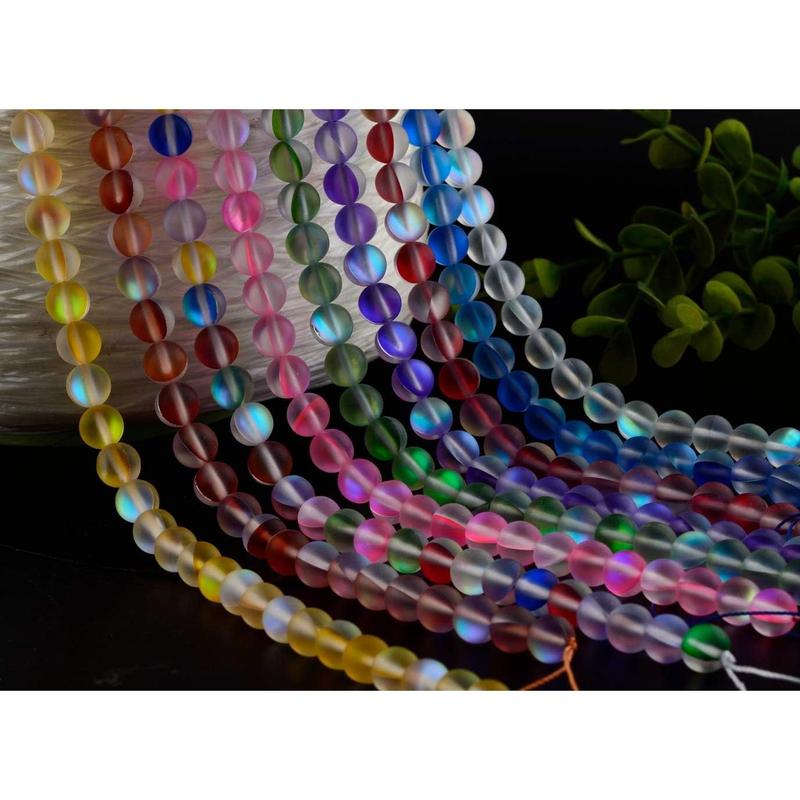 Matte Aurora Crystal Beads 100pcs 8mm Flash Glitter Shining Mermaid Round Loose Aura Bead Frosted Moonstone for Jewelry Making (Multicolor, 8mm)