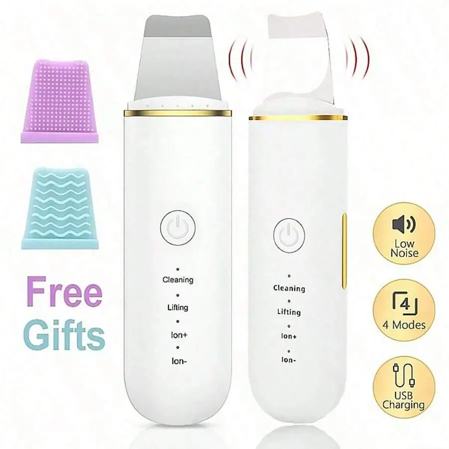 2026 Upgrade Multicolor Ultrasonic Facial Cleanser - USB Rechargeable Facial Scraping Device with Vibration, Cleansing, Blackhead Removal, Lifting, Exfoliating Nozzle, Selectable Quantity Silicone Head, Affordable Skincare Appliance, TikTokMadeMeBuyIt