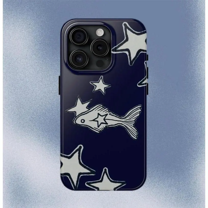 Navy Blue Star Fish Phone Case Cute Y2K Ocean Celestial Grunge Cool Girl Gift Magnetic Case Phone - Case For iphone 17 pro case iphone 16 pro max case 15 14 13 12 11 & Samsung S25 S24 Ultra
