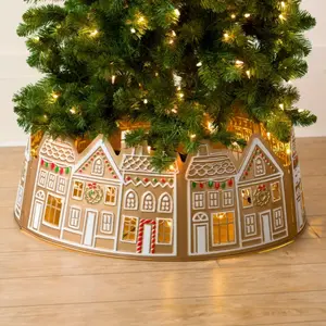 LED Gingerbread Christmas Tree Collar with Festive Lights and Detailed House Design for Bright Cheerful Holiday Spirit Display Pop-Up Decor Set - Decoration hyacinth christmas festive style Solar-Powered Trees diy craft light-up ornament