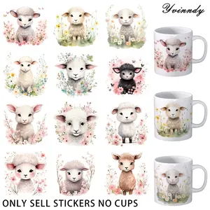12 Pieces OF Spring Watercolor Sheep UV DTF Sticker - WaterproOF UV DTF Transfer Paper For Arts And Crafts, DIY Decorating, Scrapbooks And Seals - Easy To Paste, Durable And Versatile For Cups, Bottles, Laptops, School Supplies And More