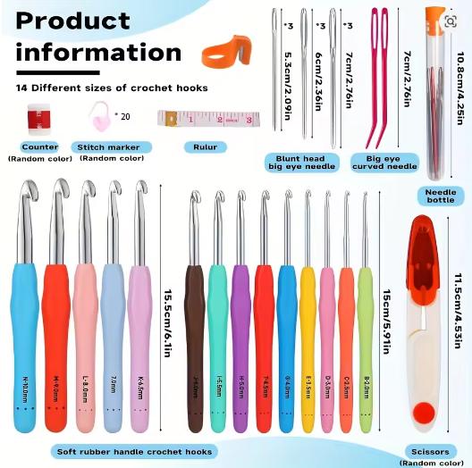 Harxvto 50 Pcs Complete Crochet Kit for Beginners, 14 Sizes Hooks with Ergonomic Grip Soft Handles for Arthritic Hands, All-in-One Knitting Supplies with Case - Ideal Gift for Mom & Craft Lovers