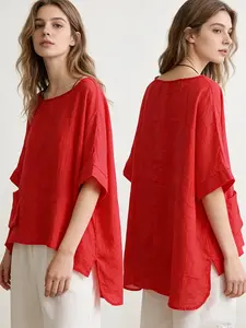 Women's Linen Blend Shirt, Slimming Linen Top, Casual Loose Fit, Summer Vintage Linen Jacket, Long Sleeve with Pockets