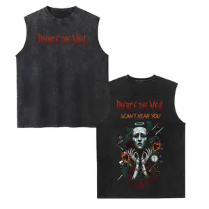 Pierce The Veil Band Unisex Vintage Washed Cotton Vest, Retro Band Print Sleeveless Shirt, Casual Regular Fit, Perfect Boyfriend Gift