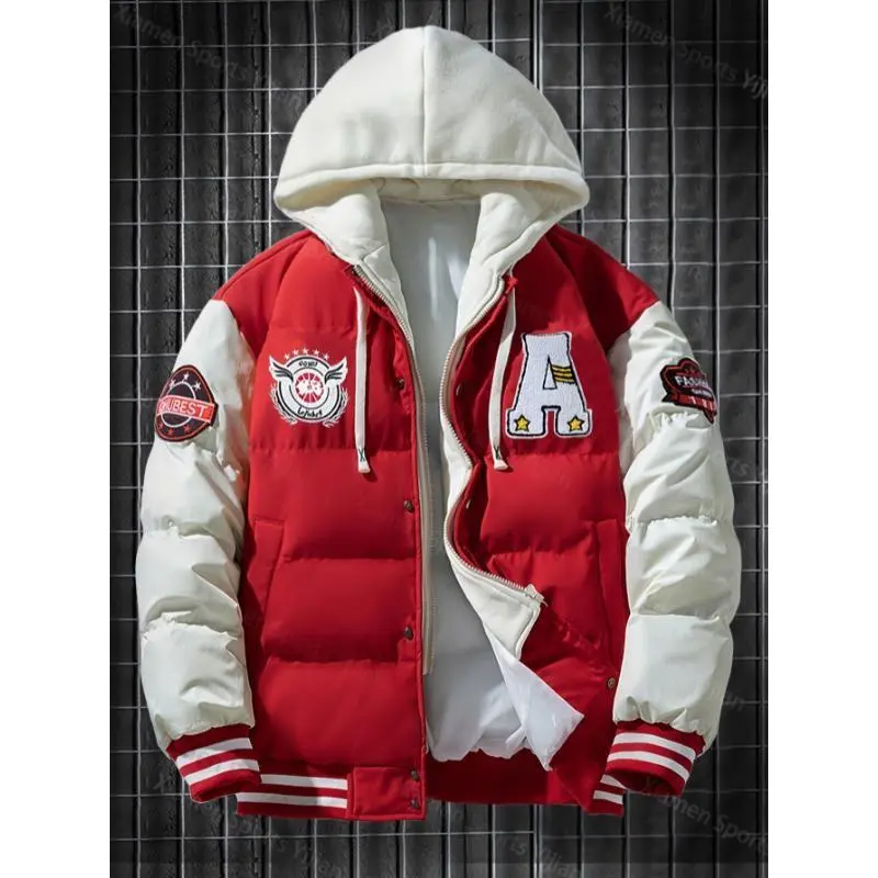 ​​Men's Color Block Padded Jacket - Bold & Toasty Polyester Tops Collar Casual Menswear mens jackets Hooded Puffer Coat Long Sleeve Hoodie Classic Pocket