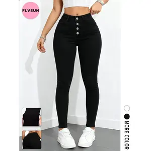 Ladies' jeans, high waist slim fit pencil pants, mid waist elastic imitation pants - tight jeans for all seasons (casual/denim) - soft and breathable pants, bottom layer street wear, denim basic minimalism