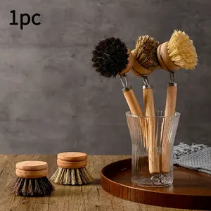 1pc Horsehair Replaceable Pot Brush Long Handle Detachable Pot Brush Bristles Natural Sisal Soft Bristle Pot Brush Coconut Fiber Cleaning Brush