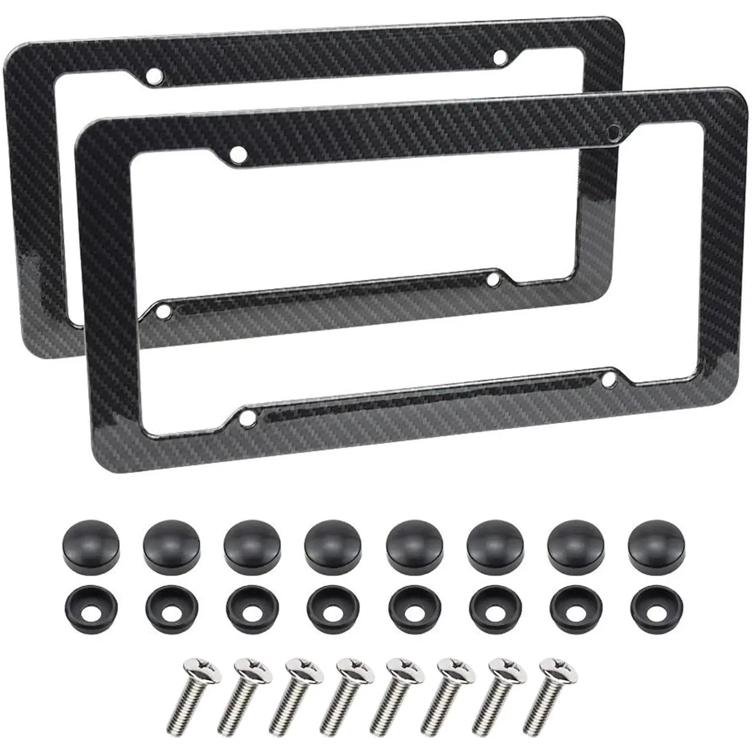 2-Count Carbon Fiber License Plate Frames with 8 Washers, 8 Screw Covers, Fasteners for Long-Time Use on Canadian License Plates (Car Exterior Accessory Holder)