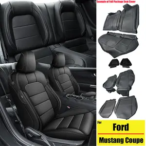 Fuax Leather Full Coverage Front & Rear Full Set All inclusive Customed Car Replacement Cushions Automotive Interior Vehicle Black 5- Seat Covers For Ford Mustang Coupe 2015- 2025 2026