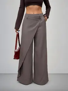 Women's Irregular High-Waisted Wide-Leg Pants, All-Season Casual Style, Perfect for Commute and Unique Fashion, Trendy and Slimming