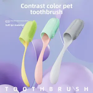 Pet toothbrush, finger toothbrush with handle, soft rubber dental cleaning brush, oral cleaning tool for dogs and cats