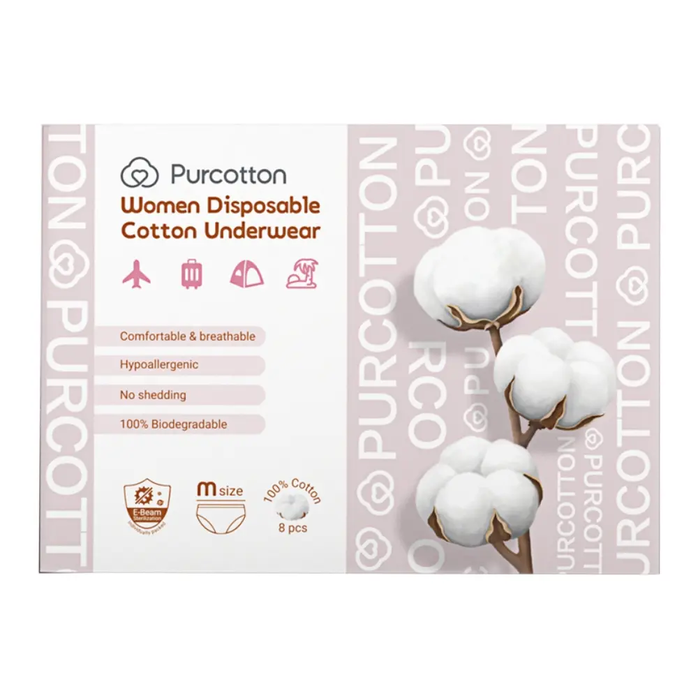 Purcotton Women's 100% Cotton Disposable Underwear, 8-Pack (Available in M/L) - Breathable & Hypoallergenic Panties, Sterilized for Hygiene, Ideal for Travel, Postpartum & Periods
