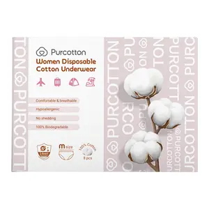 Purcotton Women's 100% Cotton Disposable Underwear, 8-Pack (Available in M/L) - Breathable & Hypoallergenic Panties, Sterilized for Hygiene, Ideal for Travel, Postpartum & Periods