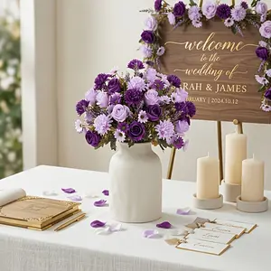 12.99inch/13-inch Purple Artificial Flower Bouquet, Realistic Mixed Hydrangea Fake Flowers with Roses, Dahlias, and Daisies, Maintenance-Free Flowers, Suitable for Home Decor, Weddings, Table Centerpieces, Spring and Summer Decorations
