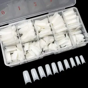 Krofaue 500PCS Half Cover False Nails Tips - Acrylic Nail Tips 10 Sizes Lady French Style Acrylic Artificial Tip Manicure with Box for Nail Tips Art Salons and Home DIY Glossy Finish