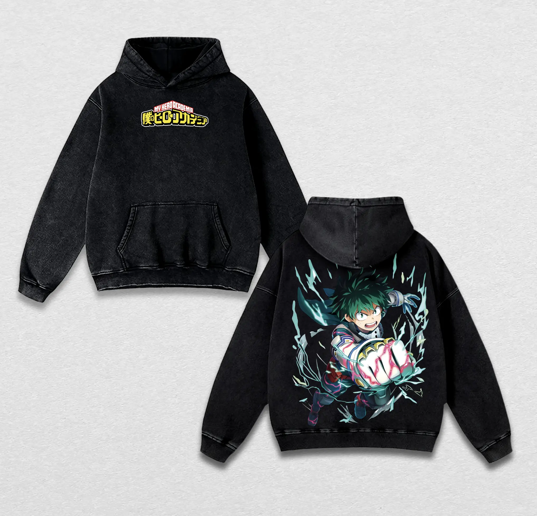 Midoriya Izuku My Hero Academia Season 8 Vintage Oversized Washed Hoodie & T-Shirt – Retro 90s Anime Graphic Streetwear, Lightweight Cotton Manga Apparel, Unisex Otaku Gift for True Fans